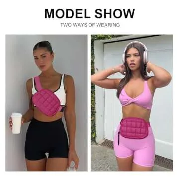 Quilted Puffer Belt Bag Waist Fanny Packs Lightweight Crossbody Bag with Adjustable Strap for Workout Running Traveling Hiking 8042 Rosy