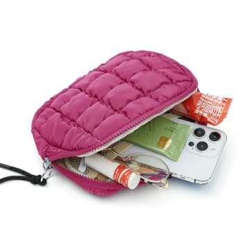 Quilted Puffer Belt Bag Waist Fanny Packs Lightweight Crossbody Bag with Adjustable Strap for Workout Running Traveling Hiking 8042 Rosy