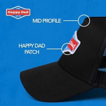 Happy Dad Hats for Men and Women, Available in Trucker Hat, 6 Panel Snapback Hat or Baseball Cap, Holiday & Birthday Gifts Black