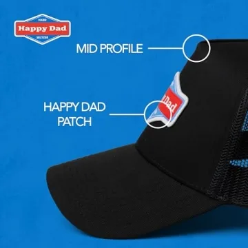 Happy Dad Hats for Men and Women, Available in Trucker Hat, 6 Panel Snapback Hat or Baseball Cap, Holiday & Birthday Gifts Black