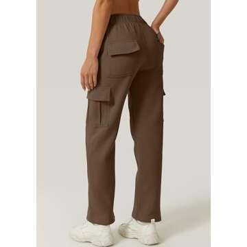 QINSEN Women's Medium Waist Cargo Pants for Casual Elastic Pocket Fleece Sweatpants Brown L