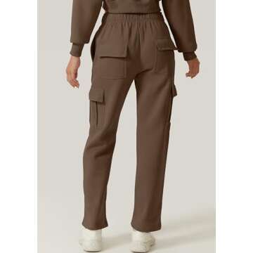 QINSEN Women's Medium Waist Cargo Pants for Casual Elastic Pocket Fleece Sweatpants Brown L