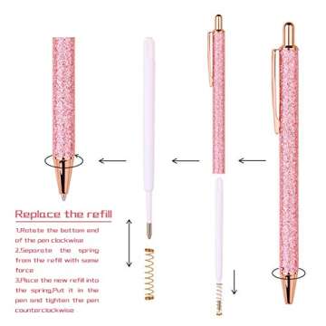 WY WENYUAN 4 Pcs Ballpoint Pens, Comfortable Writing Metal Retractable Pretty Journaling Black Ink Medium Point 1.0 mm Gift Pens, Cute Pens School Supplies for Women