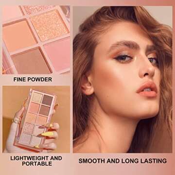 Erinde 10 Colors Eyeshadow Palette Makeup - Matte Shimmer Glitter Eye Shadow, Ultra-Blendable, High Pigmented, Naturing-Looking, Neutral Nude Eyeshadow Pallet with Professional Brush, Peach Color