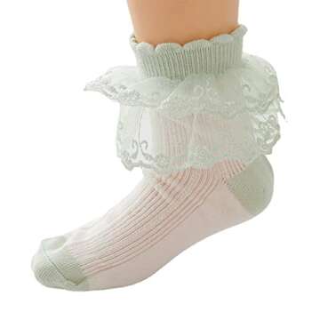 KUMIKOLA Little Girls Lace Socks Toddler Big Frilly Ruffle Dressy Socks Kids Ankle Style Socks 4 Pack (6-8 Years, 4 Pairs)