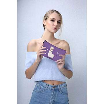 LOOMILOO Cosmetic Bag for Women, Adorable Roomy Makeup Bags Travel Water Resistant Toiletry Bag Accessories Organizer Liama Gifts (Purple Liama 51364)