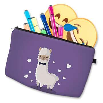 LOOMILOO Cosmetic Bag for Women, Adorable Roomy Makeup Bags Travel Water Resistant Toiletry Bag Accessories Organizer Liama Gifts (Purple Liama 51364)