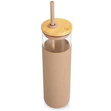 Tronco 28 oz Glass Cups With Lids and Straws,Reusable Iced Coffee Cup and Bamboo Lid, Smoothie Cup, ...