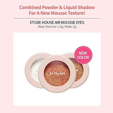 ETUDE Air Mousse Eyes (#PK001 Cherry Blossoms Popcorn)(21AD) | Metal Glitter Eyeshadow That Gives Out a Dazzling Sparkle Effect with Different Types of Pearls | K-beauty