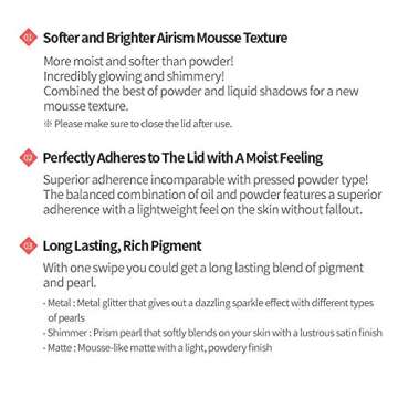 ETUDE Air Mousse Eyes (#PK001 Cherry Blossoms Popcorn)(21AD) | Metal Glitter Eyeshadow That Gives Out a Dazzling Sparkle Effect with Different Types of Pearls | K-beauty