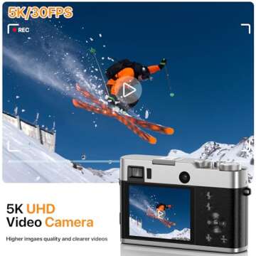 5K Digital Camera with Front and Rear Cameras for Photography Video Camera with Viewfinder Autofocus UHD 5K Vlogging Camera for YouTube 6-Axis Anti-Shake Selfie Camera Recorder with 32GB SD Card