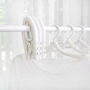 Hanging Travel Clothing Hangers for Shirt Suit Coat Robe, 6Pcs Folding Portable Plastic Foldable Hanger for Holiday Camping & Home,Windproof Non-Slip Collapsible Clothes Drying Rack Hangers (White)