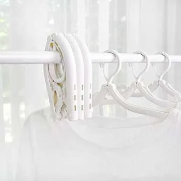Hanging Travel Clothing Hangers for Shirt Suit Coat Robe, 6Pcs Folding Portable Plastic Foldable Hanger for Holiday Camping & Home,Windproof Non-Slip Collapsible Clothes Drying Rack Hangers (White)