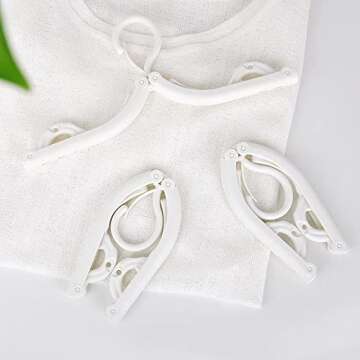 Hanging Travel Clothing Hangers for Shirt Suit Coat Robe, 6Pcs Folding Portable Plastic Foldable Hanger for Holiday Camping & Home,Windproof Non-Slip Collapsible Clothes Drying Rack Hangers (White)