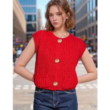 Wyeysyt Sweater Vest Women Sleeveless Crop Knit Cardigan Casual Button Down Cropped Knitted Sweater ...