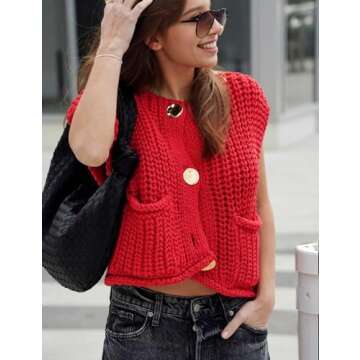Wyeysyt Women's Sleeveless Crop Cardigan with Pockets