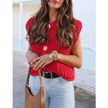 Wyeysyt Women's Sleeveless Crop Cardigan with Pockets