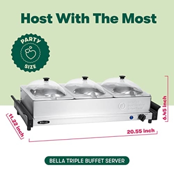 BELLA Triple Electric Buffet Server & Warming Tray for Parties