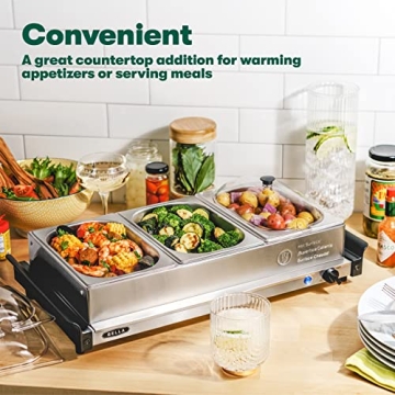 BELLA Triple Electric Buffet Server & Warming Tray for Parties