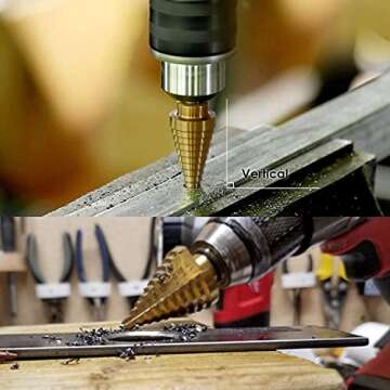 amoolo Titanium Step Drill Bit (15 Step), 3/16" to 1-1/4" (1.25 inch) High Speed Steel (HSS) 1/4" Hex Shank Unibit for Soft Metal Sheet, Wood, Plastic, Multiple Hole Drilling Cone Drill Bit