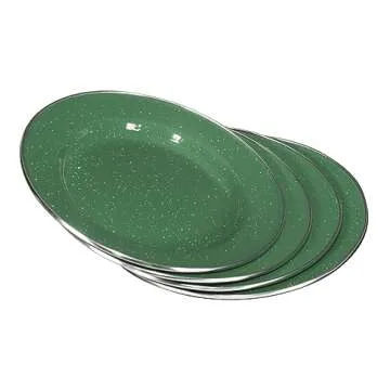 Stansport Deluxe 24-Piece Enamel Tableware Set - Green (11220-10)