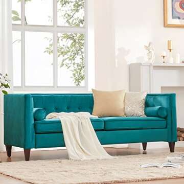 Dreamsir 58'' W Velvet Sofa, Mid-Century Love Seats Sofa Furniture with Bolster Pillows, Button Tufted Couch for Living Room, Tool-Free Assembly (Loveseat, Peacock Blue)