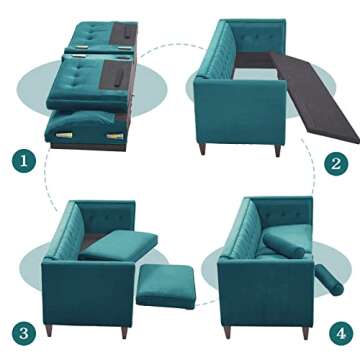 Dreamsir 58'' W Velvet Sofa, Mid-Century Love Seats Sofa Furniture with Bolster Pillows, Button Tufted Couch for Living Room, Tool-Free Assembly (Loveseat, Peacock Blue)