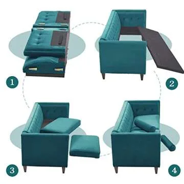 Dreamsir 58'' W Velvet Sofa, Mid-Century Love Seats Sofa Furniture with Bolster Pillows, Button Tufted Couch for Living Room, Tool-Free Assembly (Loveseat, Peacock Blue)