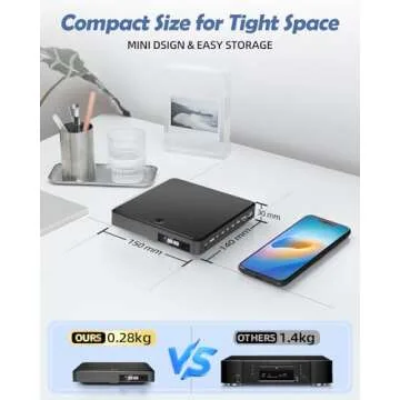 Mini DVD Player for TV Home HDMI DVD Players All Region Free 1080P Compact Small DVD CD/Disc Smart Players AV Output and USB Input Remote Control AV Cable Included ARAFUNA