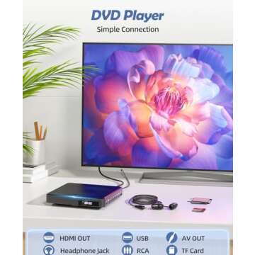Mini DVD Player for TV Home HDMI DVD Players All Region Free 1080P Compact Small DVD CD/Disc Smart Players AV Output and USB Input Remote Control AV Cable Included ARAFUNA