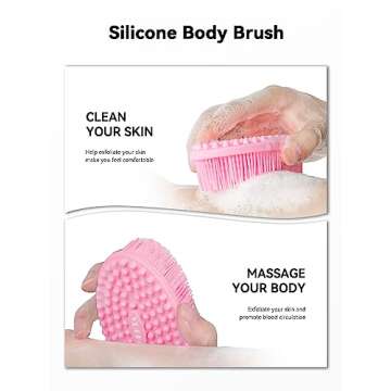 HEETA Silicone Body Scrubber, Silicone Loofah Gentle Exfoliating, 2 Side Design Silicone Boby Brush Lathers Well Easy to Clean & Durable for Removing Dead Skin and Dry Brush to Massage Skin, Pink