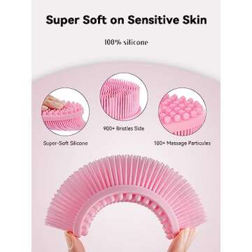 HEETA Silicone Body Scrubber, Silicone Loofah Gentle Exfoliating, 2 Side Design Silicone Boby Brush Lathers Well Easy to Clean & Durable for Removing Dead Skin and Dry Brush to Massage Skin, Pink