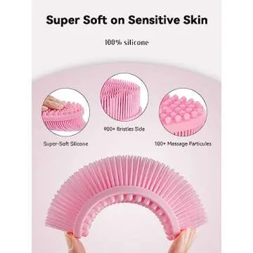 HEETA Silicone Body Scrubber, Silicone Loofah Gentle Exfoliating, 2 Side Design Silicone Boby Brush Lathers Well Easy to Clean & Durable for Removing Dead Skin and Dry Brush to Massage Skin, Pink
