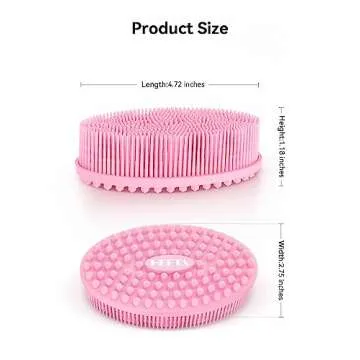 HEETA Silicone Body Scrubber, Silicone Loofah Gentle Exfoliating, 2 Side Design Silicone Boby Brush Lathers Well Easy to Clean & Durable for Removing Dead Skin and Dry Brush to Massage Skin, Pink
