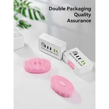 HEETA Silicone Body Scrubber, Silicone Loofah Gentle Exfoliating, 2 Side Design Silicone Boby Brush Lathers Well Easy to Clean & Durable for Removing Dead Skin and Dry Brush to Massage Skin, Pink