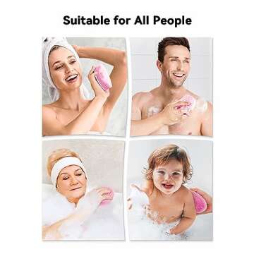 HEETA Silicone Body Scrubber, Silicone Loofah Gentle Exfoliating, 2 Side Design Silicone Boby Brush Lathers Well Easy to Clean & Durable for Removing Dead Skin and Dry Brush to Massage Skin, Pink
