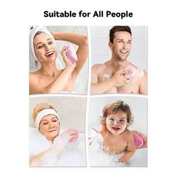 HEETA Silicone Body Scrubber, Silicone Loofah Gentle Exfoliating, 2 Side Design Silicone Boby Brush Lathers Well Easy to Clean & Durable for Removing Dead Skin and Dry Brush to Massage Skin, Pink