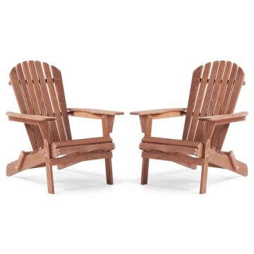 Outdoor Wooden Folding Adirondack Chair Set of 2 with Pre-Assembled BackRest, Wood Patio Chair for G...