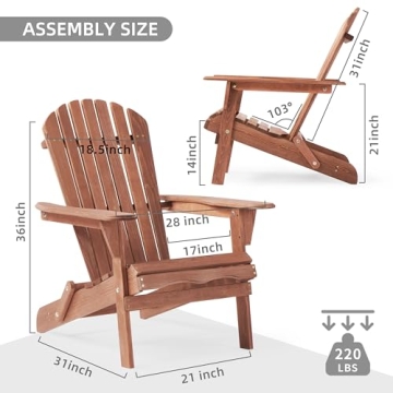 Outdoor Wooden Folding Adirondack Chair Set of 2