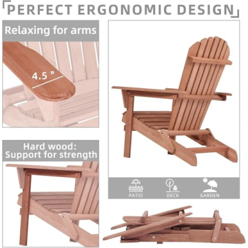 Outdoor Wooden Folding Adirondack Chair Set of 2