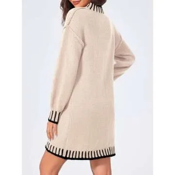 Saodimallsu Womens Mock Neck Chunky Knit Dress Beige