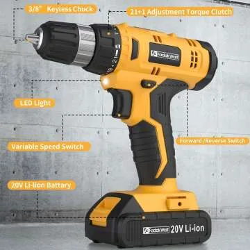 20V Cordless Drill Set with Battery & LED Light
