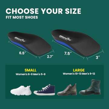 Plantar Fasciitis Inserts for Heel Pain - (FSA HSA Eligible) Welnove Arch Support Heel Cushions Insoles for Heel Spur, Achilles Tendon, Heel Cups for Most Shoes, Women's 6-9, Men's 5-8