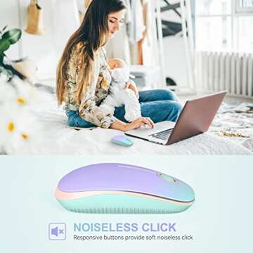 Unipows Wireless Mouse - 2.4G Slim Portable Computer Mouse with Nano Receiver, Less Noise Mobile Optical Mice for Notebook, PC, Laptop, Desktop (Gradient Mint Green)