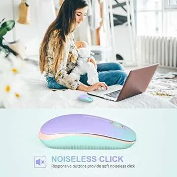Unipows Wireless Mouse - 2.4G Slim Portable Computer Mouse with Nano Receiver, Less Noise Mobile Optical Mice for Notebook, PC, Laptop, Desktop (Gradient Mint Green)