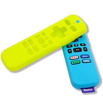 [2 Pack] Pinowu Remote Cover Suitable for Roku Voice Remote Control, Anti Slip Silicone Cover Compatible with Roku Express 4K+ 2021, Streaming Stick+ Remote (Turquoise + Green)