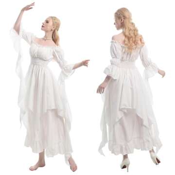 NSPSTT Victorian Dress Renaissance Costume Women Gothic Witch Dress Medieval Wedding Dress(S/M, Whit...