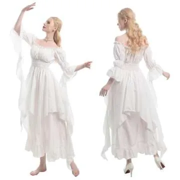 NSPSTT Victorian Dress Renaissance Costume Women Gothic Witch Dress Medieval Wedding Dress(S/M, Whit...