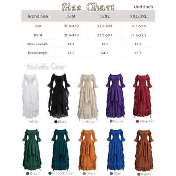 NSPSTT Victorian Dress Renaissance Costume Women Gothic Witch Dress Medieval Wedding Dress(S/M, White)