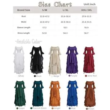 NSPSTT Victorian Dress Renaissance Costume Women Gothic Witch Dress Medieval Wedding Dress(S/M, White)